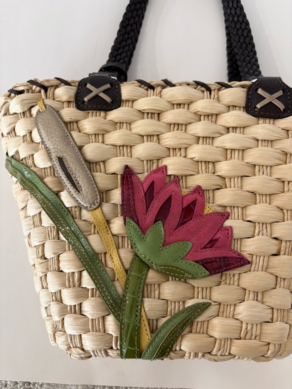BRIGHTON Raffia Leather Floral Beach Tote Bag Coastal Vacay Natural Vacation EUC - Picture 8 of 16